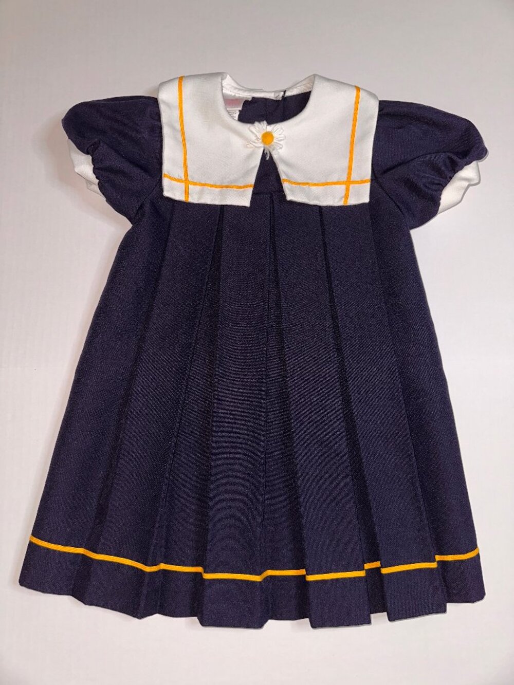 Vintage Rose Cottage Sailor Dress Navy Blue Girls 4 yellow trim 90s SO DARLING!